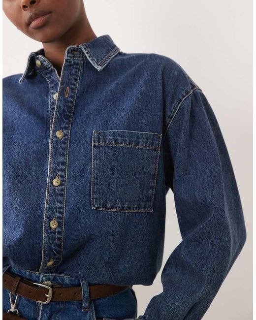 GOOD AMERICAN Blue Oversized Button Through Denim Shirt