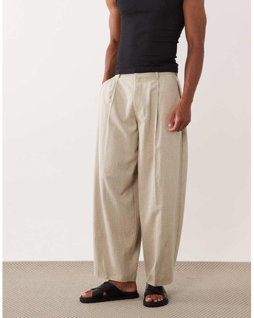 ASOS Natural Smart Barrel Leg Trousers for men