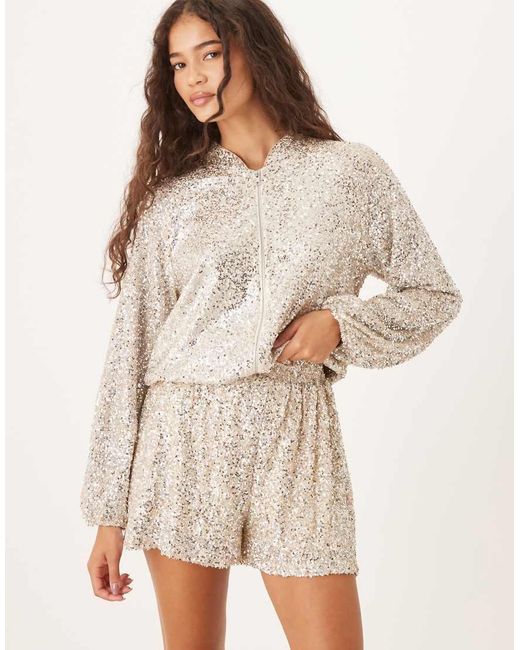 Never Fully Dressed Natural Sequin Short Co-Ord