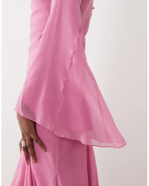 ASOS Pink Long Sleeve Layered Godet Bias Cut Maxi Dress