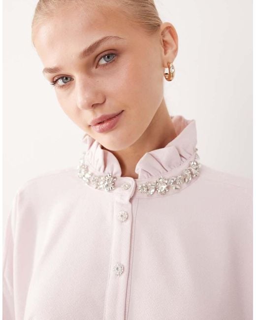 Sister Jane Pink Dream Rising Sun Cotton Smock Embellished Collar Mini Dress