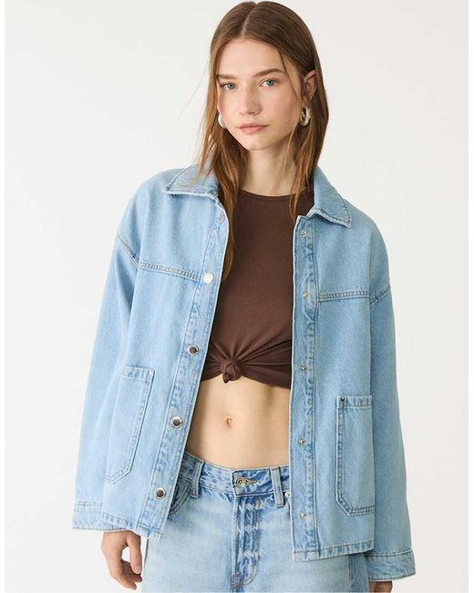 Stradivarius Blue Denim Jacket With Pockets