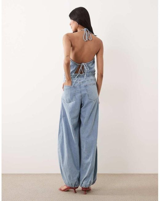 Abercrombie & Fitch Blue High Neck Balloon Leg Denim Jumpsuit
