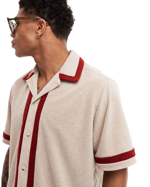 ASOS Pink Short Sleeve Relaxed Revere Panelled Towelling Shirt for men
