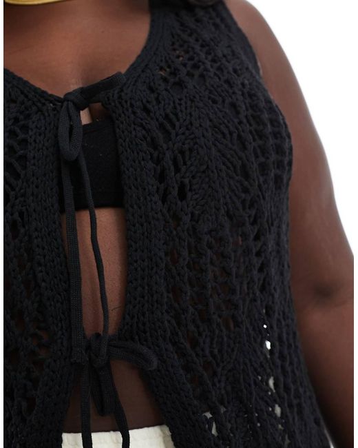 ONLY Black Tie Front Crochet Vest