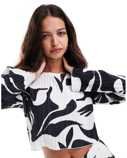 Y.a.s - crop top d'ensemble plissé à imprimé - et blanc Y.A.S en coloris Black