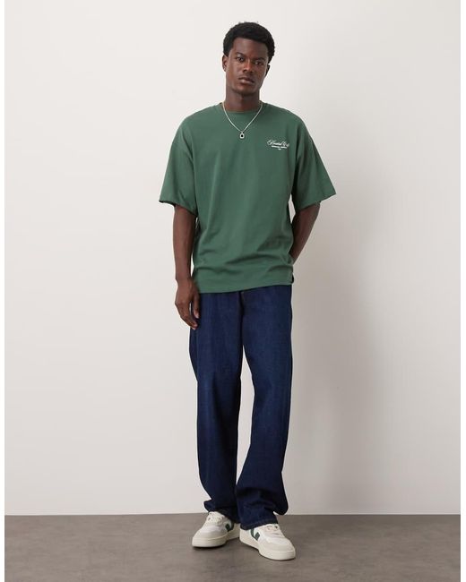 SELECTED Green Heavyweight Oversized T-shirt With Club Print for men