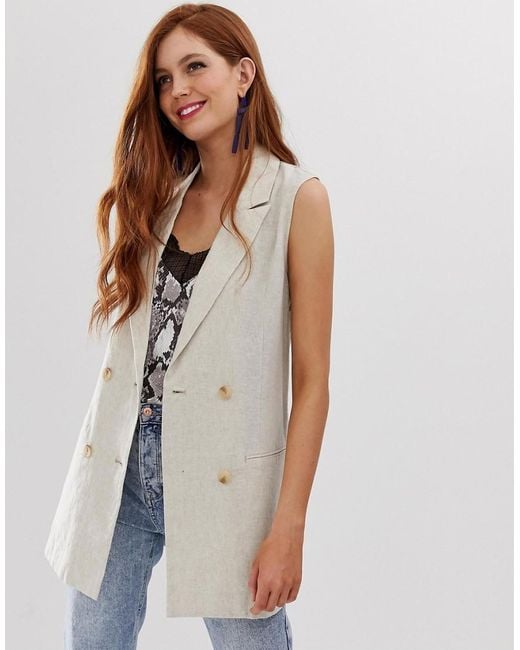 Gilet in lino beige di Stradivarius in Neutro Lyst