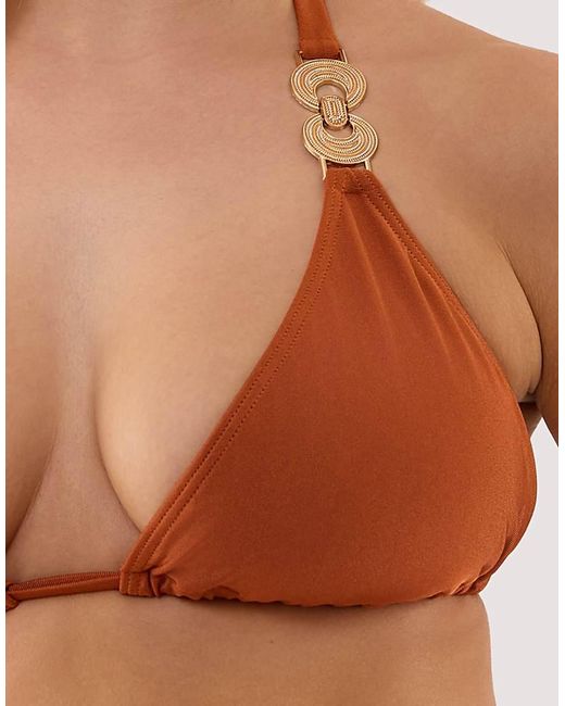 Wolf & Whistle Brown Georgia High Shine Fuller Bust Triangle Bikini Top With Hardwear