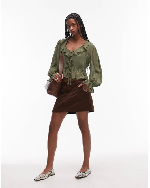 Mango Green Ruffle Tie Front Top