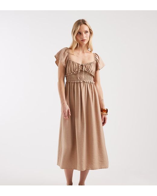 New Look Natural Shirred Detail Midi Dress