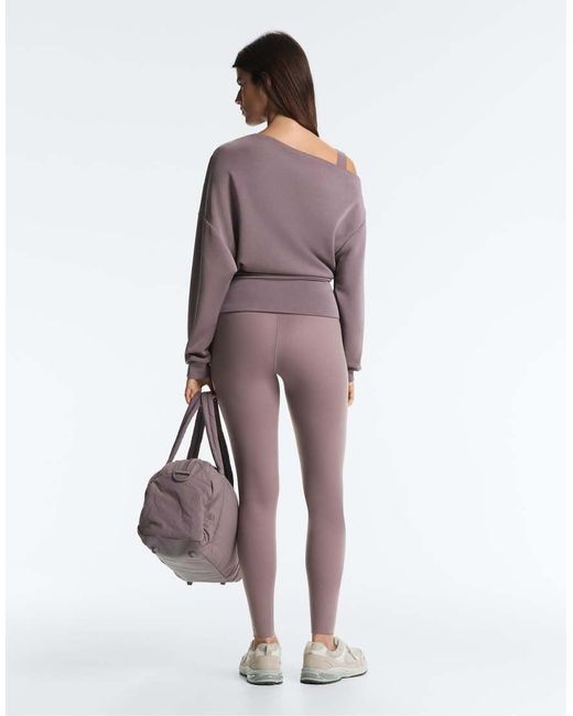 Oysho Purple Asymmetric Neck Sweatshirt With Adjustable Waist And Soft-touch Modal