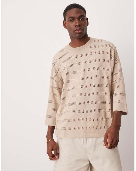 Camiseta Color Crudo Extragrande Con Patrón De Rayas De Punto De -Blanco ASOS de hombre de color Natural