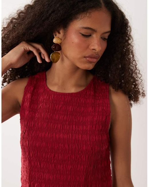 Mango Red Siros Crinkle Sleevess Top Co-Ord
