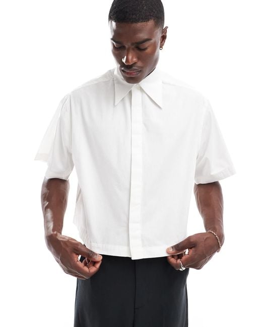 ASOS Boxy Cropped 70s Collar Poplin Shirt in White for Men | Lyst Canada
