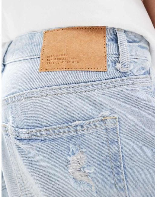 Pantaloncini Di Jeans Strappati Azzurri da Uomo di Bershka in Blu Lyst