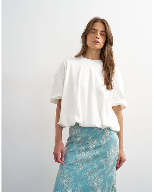TOPSHOP White Bubble Hem Tee