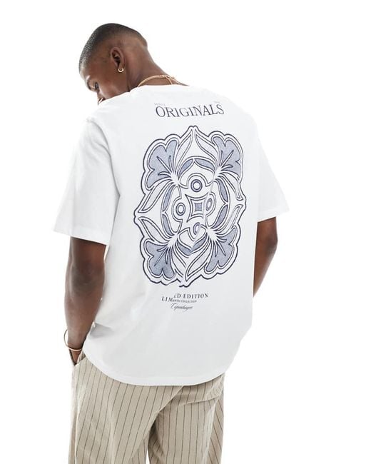 Camiseta Blanca Extragrande Con Estampado "Originals" En La Espalda De -Blanco Jack & Jones de hombre de color White