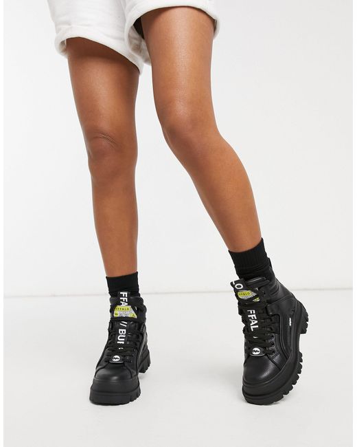 Buffalo Vegan Aspha Flat Ankle Boots in Black | Lyst Australia