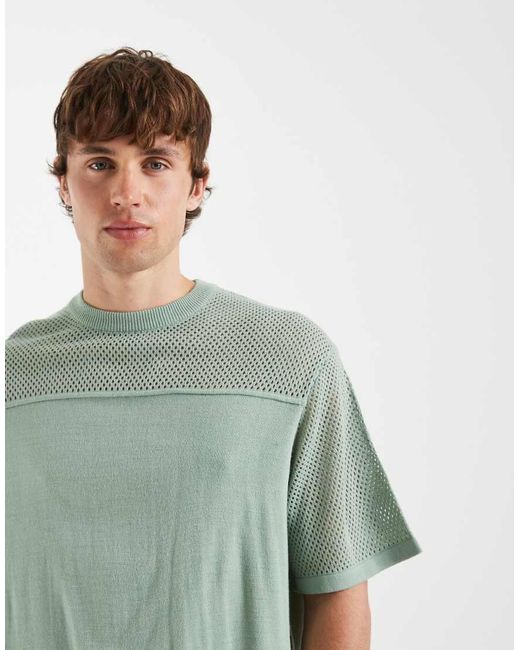 ASOS Green Oversized Knitted Short Sleeve Crochet T-shirt for men