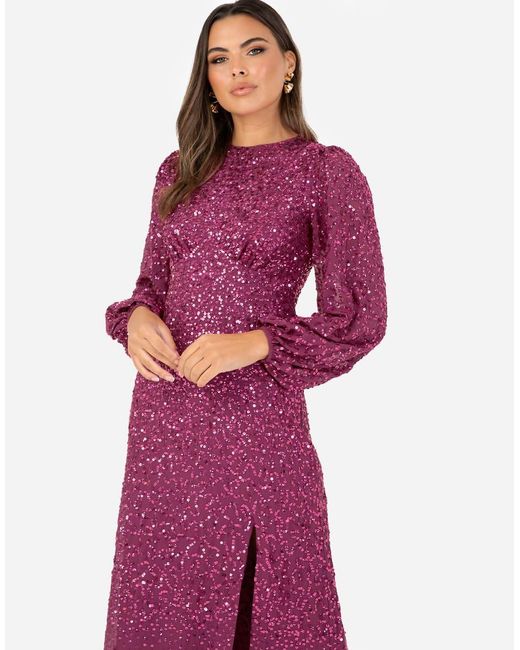 Maya Red Embellished Blouson Sleeve Maxi Dress