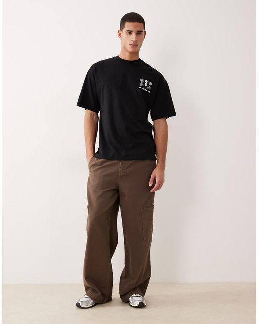SELECTED Black Oversized T-shirt With Japan Stamp Back Print for men