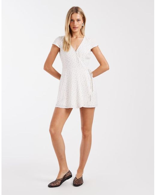 Hollister White Short Sleeve Wrap Mini Dress