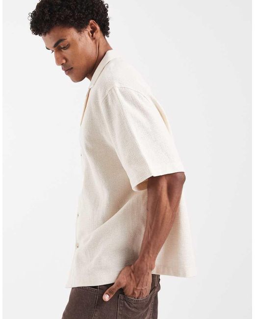 ASOS White Boxy Oversized Revere Basket Textured Shirt for men