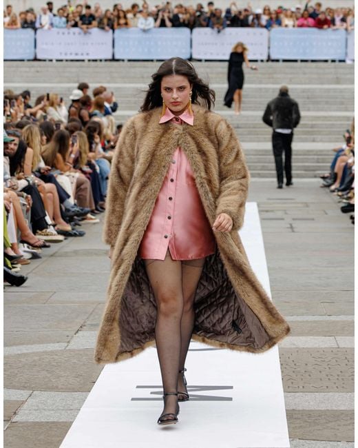 TOPSHOP White Faux Fur Collarless Long Coat