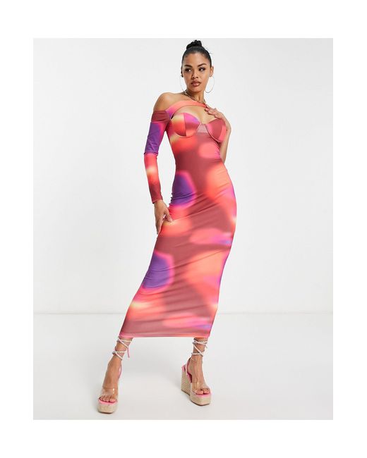 SIMMI Pink Simmi One Asymmetric Sleeve Maxi Dress