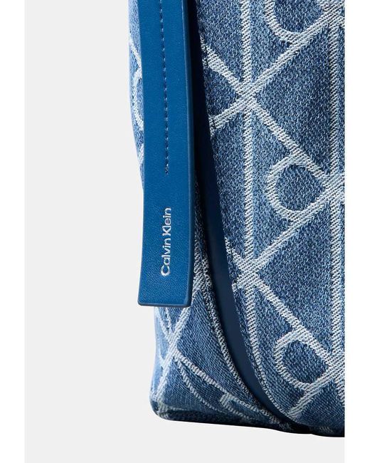 Calvin Klein Blue Denim Allover Emblem Logo Bucket Bag