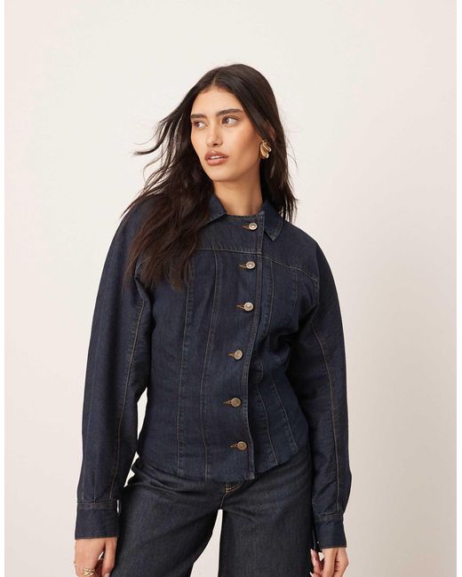ARRANGE Blue Denim Sculpted Jacket With Button Detail