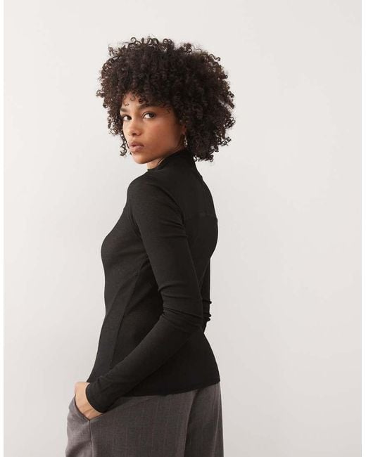 Weekday Black Mesh High Neck Long Sleeve Top With Contour Seam Detail