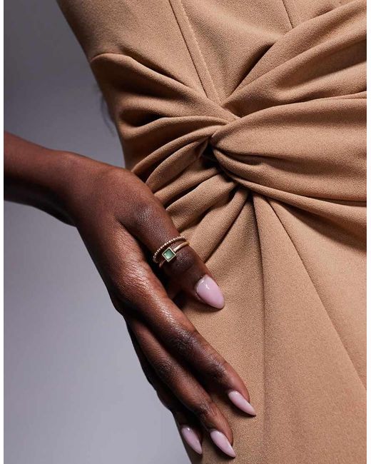 Vestito Midi A Corsetto Color Mocha Con Nodo Sul Davanti di TFNC London in Gray