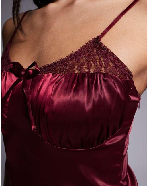 Brave Soul Red Satin Strappy Maxi Dress With Lace Detail