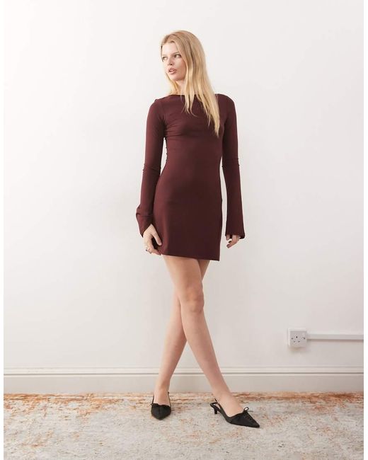 Weekday Mini Jurk Met Boothals En Lange Mouwen in het Purple