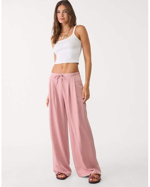 Stradivarius Pink Textured Drawstring Trousers