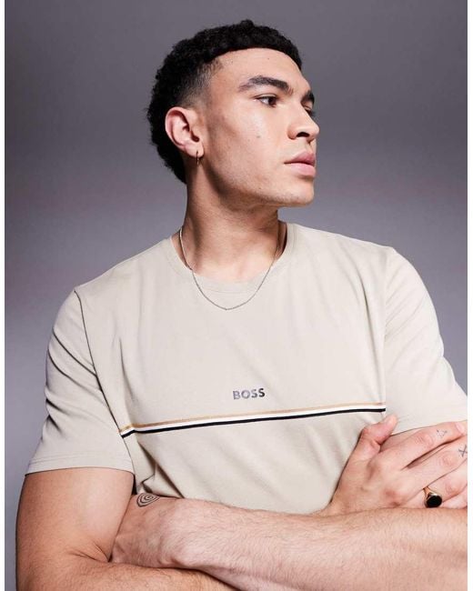 Boss Gray Unique Stripe Logo T-shirt Regular Fit for men