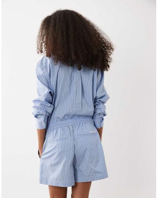 Polo Ralph Lauren Blue Ralph Lauren Wimbledon Capsule Striped Co-Ord Pleated Shorts With Crest Embroidery