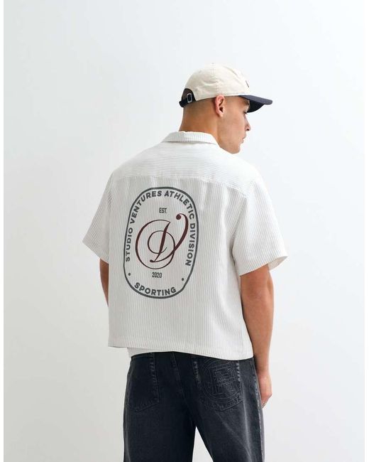 ASOS White Oversized Pinstripe Revere Shirt With Back Print for men