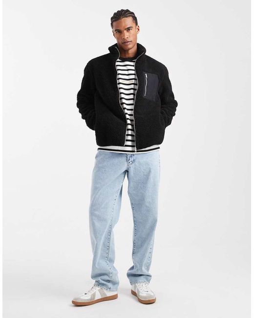 Jack & Jones Black Fleece Jacket With Pocket for men