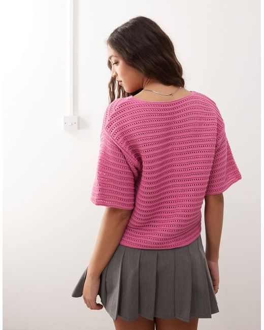 Reclaimed (vintage) Pink – kurzärmlige, kastige strickjacke