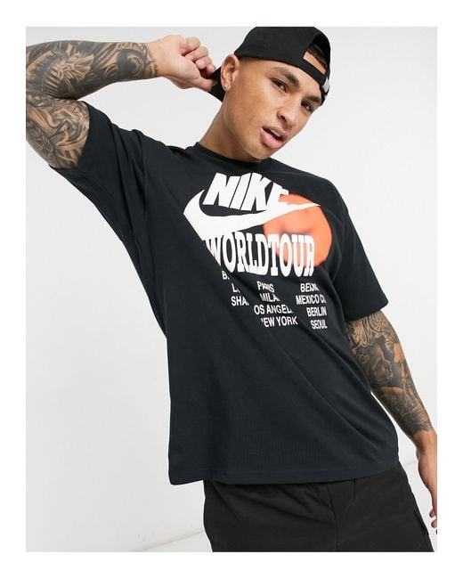 Nike World Tour Pack Graphic Oversized T-shirt in Black for Men | Lyst