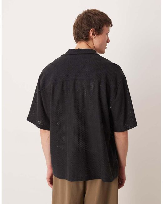 ASOS Black Oversized Revere Texture Shirt for men