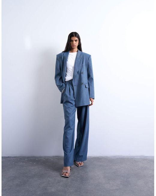 TOPSHOP Blue 80s Double Breasted Oversized Suit Blazer