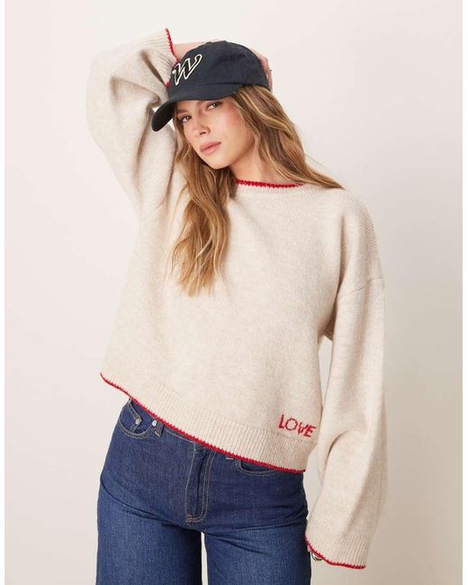 ASOS Blue Knitted Jumper With Contrast Blanket Stitch And Embroidery