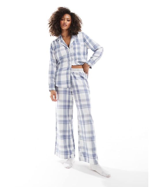 Pantalones De Pijama Con Cinturilla Del Logo De Franela De (Parte De Un Conjunto) Hollister de color White