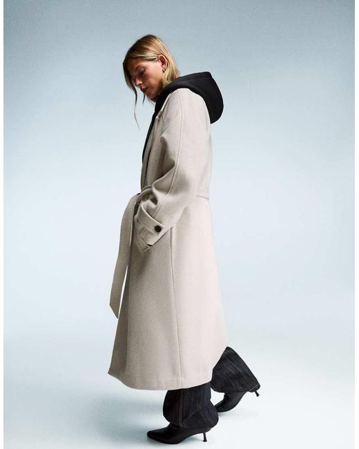 Bershka White Soft Trench Coat With Belt