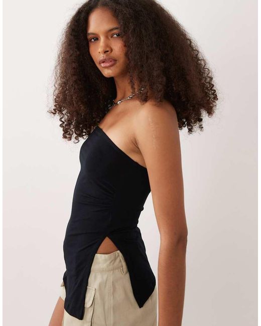 Motel Black Ruched Bandeau Top