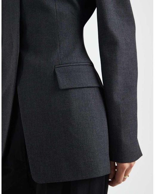 ASOS Blue High Break Point Collarless Blazer